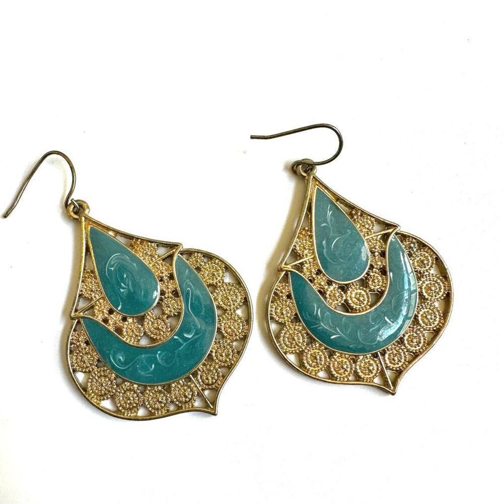 Blue and gold tone earrings